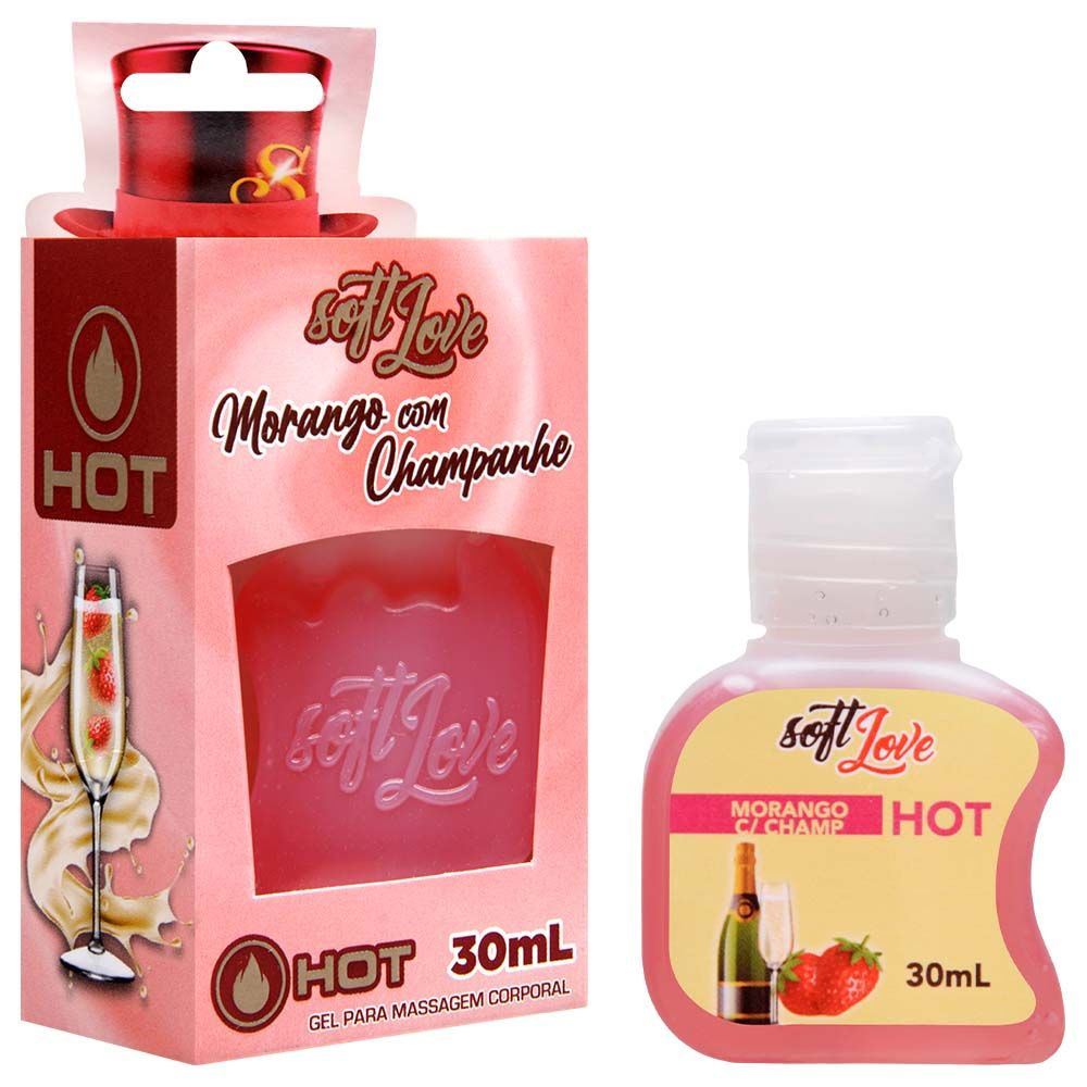 Gel Hot Comestível 30Ml Soft Love Morango com Champanhe
